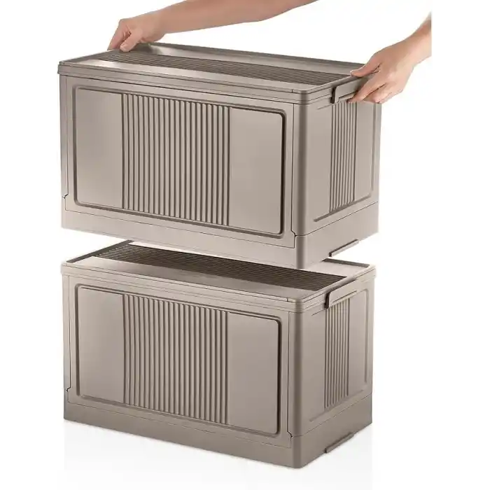Deconox Dev Boy Katlanır Kilit Kapaklı Kasa 55 Litre Hacimli, Yer Kaplamayan Portatif Saklama Kutusu Ardiye, Balkon, Mutfak, Kiler, Bahçe ve Araç Bagajı İçin Güvenli Organizer (TOPRAK)