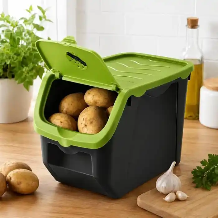 Orret Home 12 Litre Patates Soğan Saklama Kabı Hava Alabilir Kapaklı Sebze Saklama Kutusu Kilitli Kapaklı Sarımsak Organizer Plastik Erzak Saklama Kabı İstiflenebilir Kiler Düzenleyici (ASORTİ RENK)