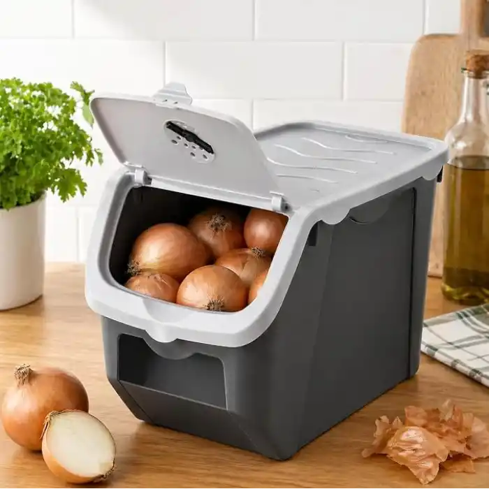Orret Home 12 Litre Patates Soğan Saklama Kabı Hava Alabilir Kapaklı Sebze Saklama Kutusu Kilitli Kapaklı Sarımsak Organizer Plastik Erzak Saklama Kabı İstiflenebilir Kiler Düzenleyici (ASORTİ RENK)