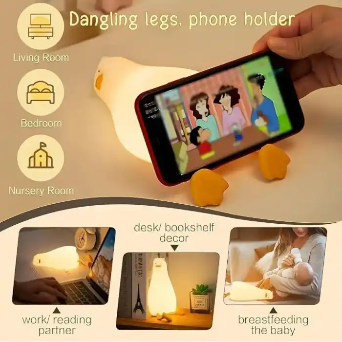 Çocuk Gece Lambası Yumuşak Dokunmatik RGB Renk Modu,Emzirme Işığı Bebek Odası,Dokunmatik Kontrol, USB Şarjı (BPA İÇERMEZ) (Ördek)