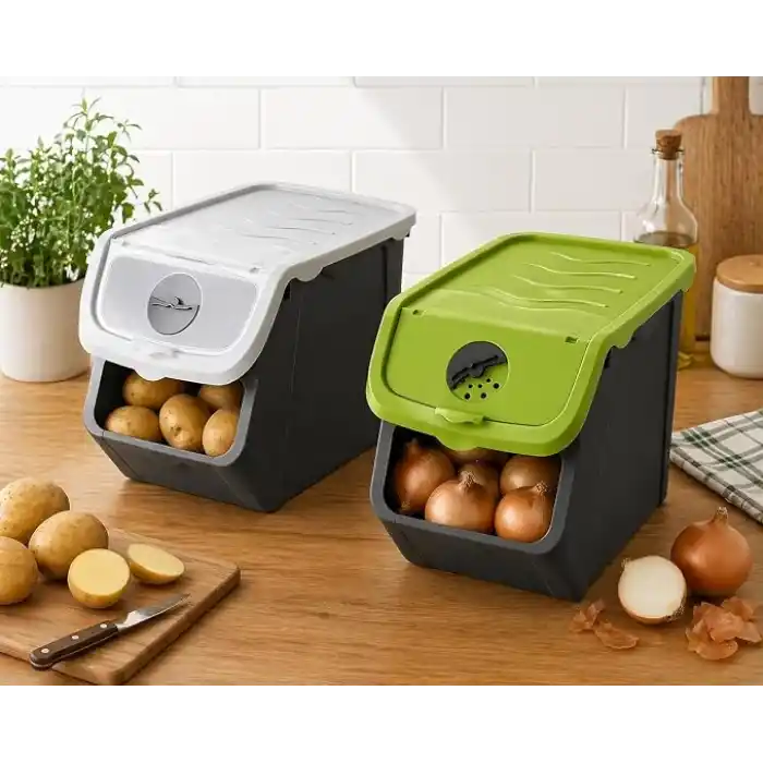 Orret Home 12 Litre Patates Soğan Saklama Kabı Hava Alabilir Kapaklı Sebze Saklama Kutusu Kilitli Kapaklı Sarımsak Organizer Plastik Erzak Saklama Kabı İstiflenebilir Kiler Düzenleyici (ASORTİ RENK)