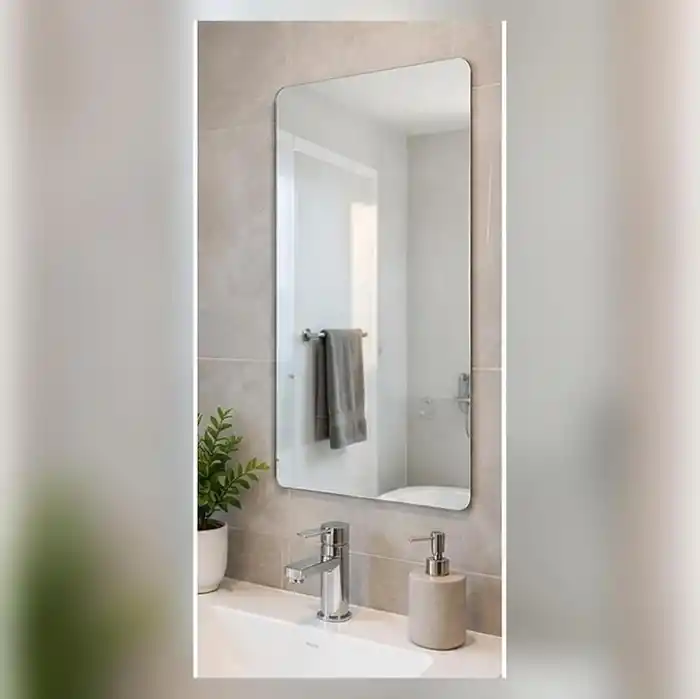 HUMAS Kırılmaz Kendinden Yapışkanlı Ayna 25 x 40 cm – Duvara ve Dolap Kapağına Yapışabilen Hafif Dekoratif Ayna, Yuvarlatılmış Köşeli