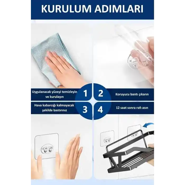20 Adet Güçlü Kendinden Yapışkanlı Kancalar Köşe Rafı Banyo Rafı Duş Rafı Kancası, Su Geçirmez Askı