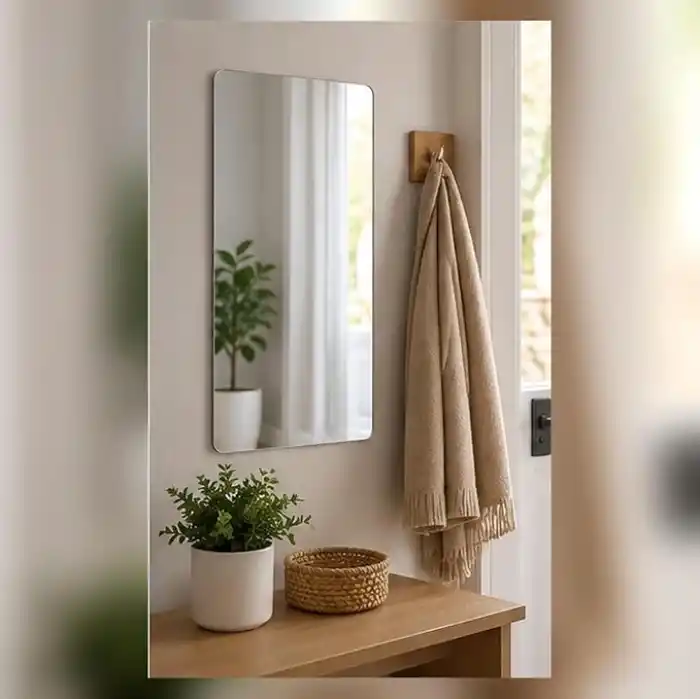 HUMAS Kırılmaz Kendinden Yapışkanlı Ayna 25 x 40 cm – Duvara ve Dolap Kapağına Yapışabilen Hafif Dekoratif Ayna, Yuvarlatılmış Köşeli