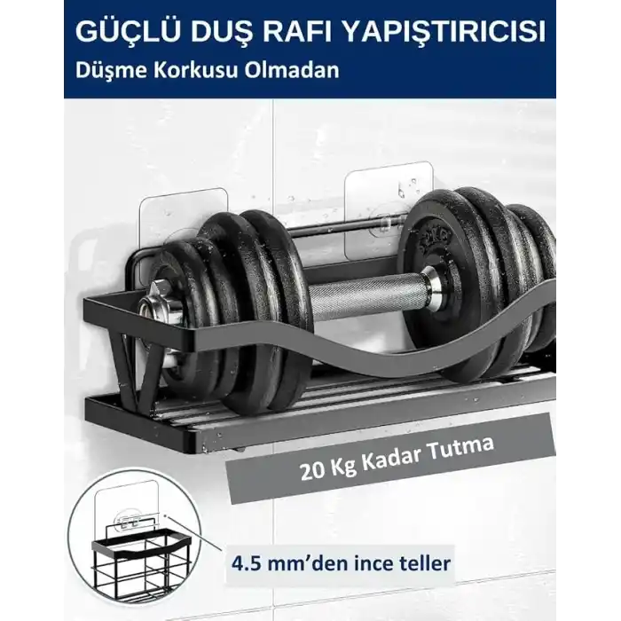 20 Adet Güçlü Kendinden Yapışkanlı Kancalar Köşe Rafı Banyo Rafı Duş Rafı Kancası, Su Geçirmez Askı