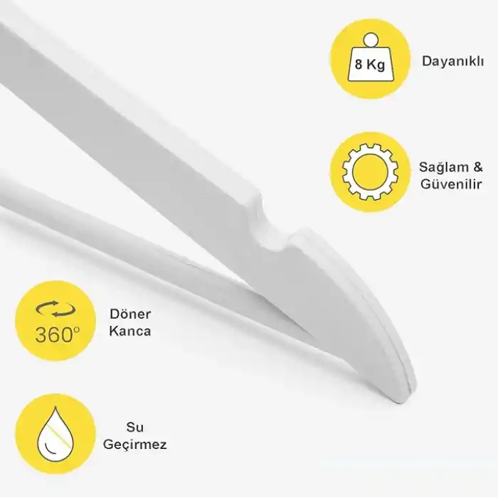 Arch 24 Adet Beyaz Ahşap Görünümlü Plastik Askı Kıyafet Elbise Gömlek Askısı
