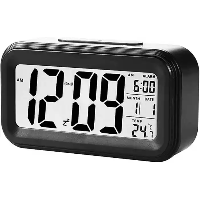Coverzone Dekoratif Dijital Alarmlı Saat, 12/24 Dönüştürme Gece Görüşlü Yatak Başucu Saati Masa Saati Led Ekran Pilli Çalar Saat 13 x 4.5x 7.5cm (Siyah)