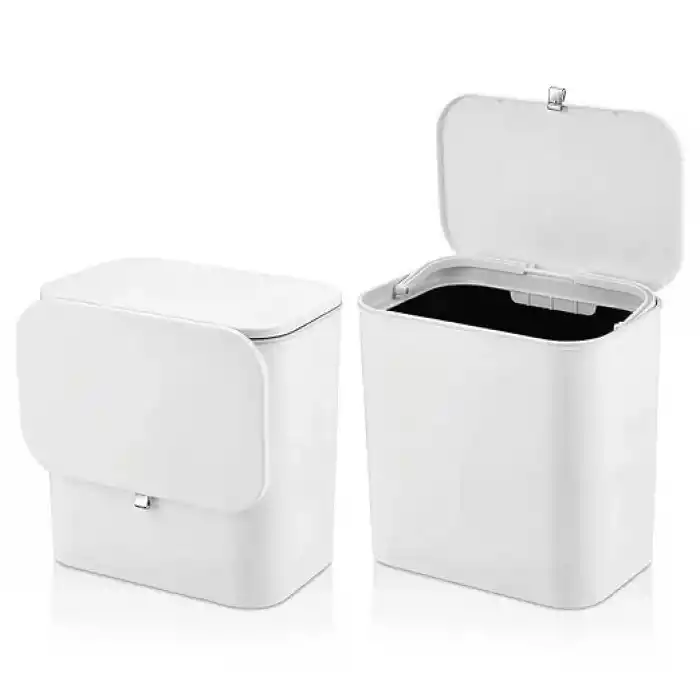 Orret Home Dolap Kapağına Asılabilir 15 Litre Çöp Kovası, Duvara Yapıştırılabilir Çift Tarafa Açılabilir Mutfak Çöp Kutusu, Banyo Çöp Kovası, Kapaklı Asma Çöp Kovası Organizer (Beyaz)