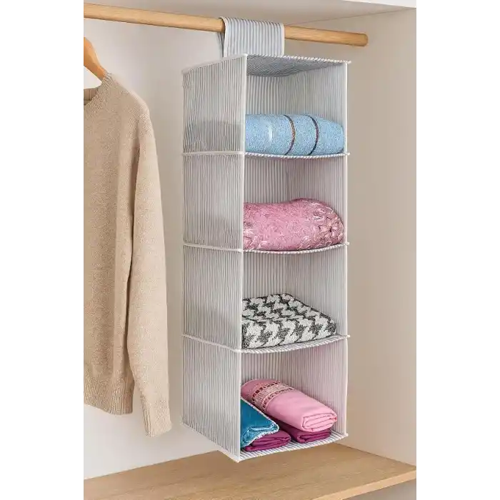 Pazar Kapısı 4 Bölmeli Askılı Dolap Düzenleyici Organizer Gri