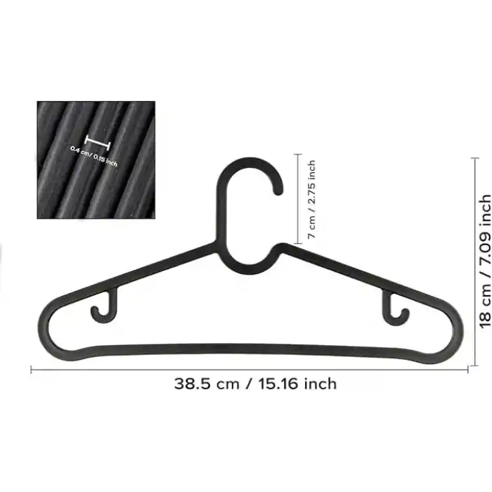 Coverest 20 Adet Slim Plastik Elbise Askısı, Gardrop İçin Alan Tasarruflu Pantolon Gömlek Ceket Etek Askısı, Kıyafet Askısı, 38.5 cm x 18 cm (20, SİYAH)
