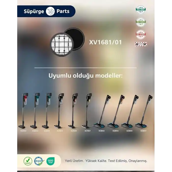 Philips için 6000-7000 - 8000 Serisi Şarjlı Süpürge Filtre Seti XV1681/01 | Yıkanabilir