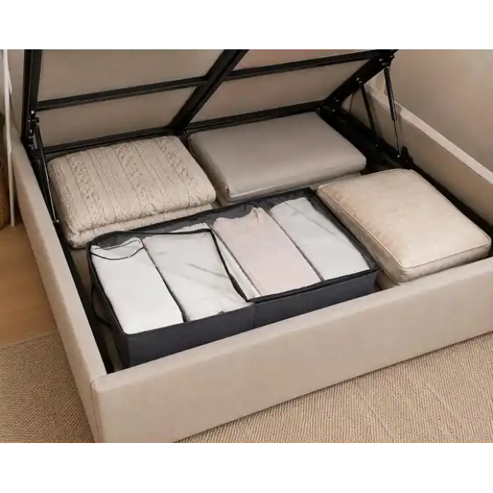 Orret Home Baza Altı 4 Bölmeli Ayarlanabilir Sandık Hurç Organizer, 73x40x16 cm Şeffaf Kapaklı Gri Kıyafet Saklama Kutusu, Yatak Altı Dolap İçi Düzenleyici, Battaniye Nevresim Kazak Hurcu