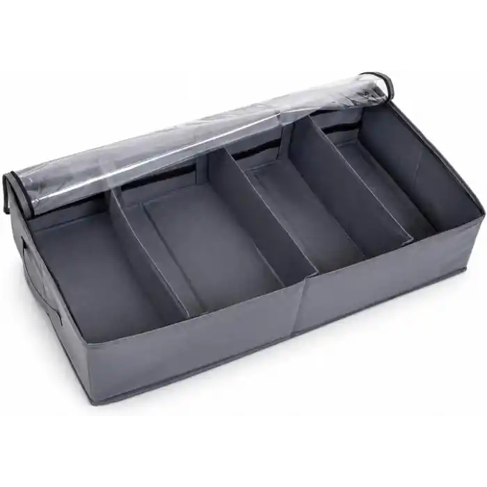 Orret Home Baza Altı 4 Bölmeli Ayarlanabilir Sandık Hurç Organizer, 73x40x16 cm Şeffaf Kapaklı Gri Kıyafet Saklama Kutusu, Yatak Altı Dolap İçi Düzenleyici, Battaniye Nevresim Kazak Hurcu
