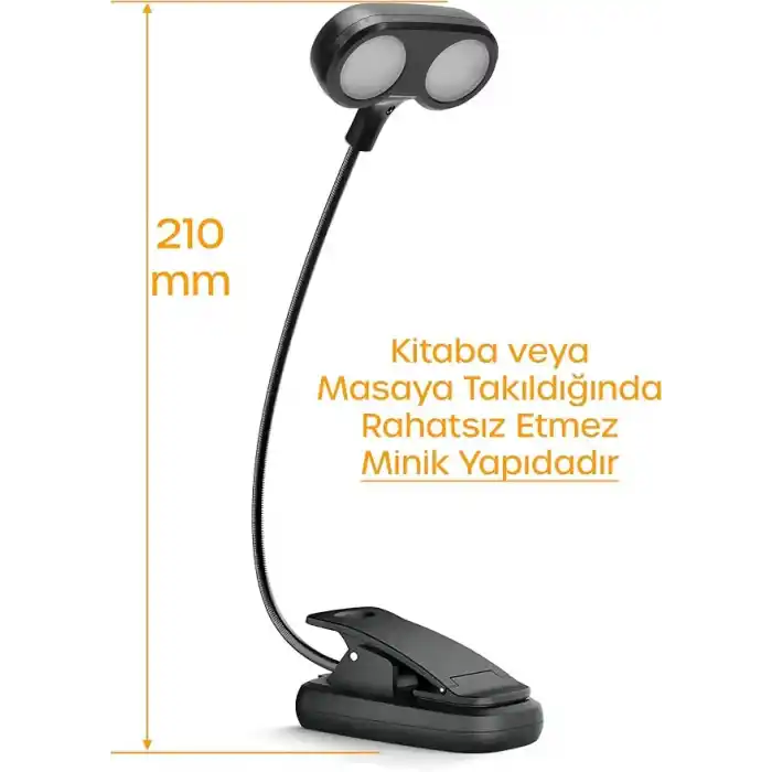 TELVESSE Ledli 2 Renk Işıklı Klipsli Mini Kitap Okuma Lambası Mandallı Masa Lambası Kitap Okuma Işığı 012