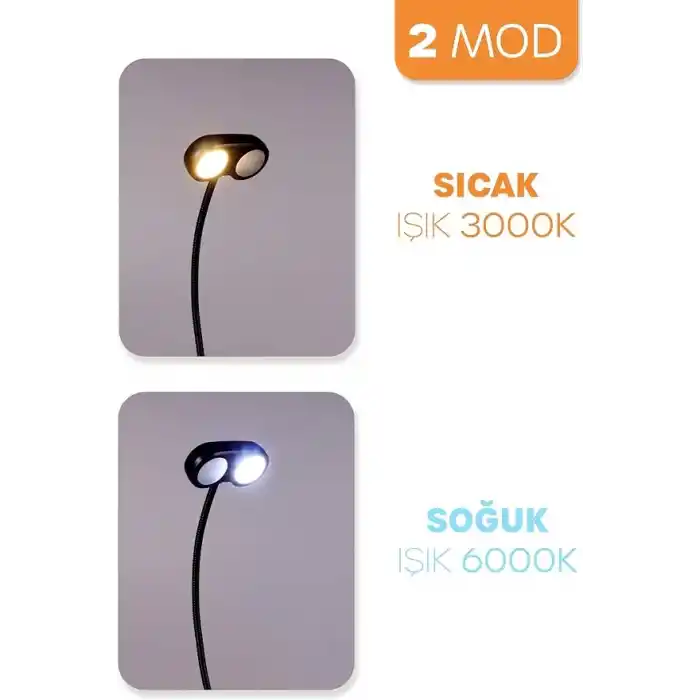 TELVESSE Ledli 2 Renk Işıklı Klipsli Mini Kitap Okuma Lambası Mandallı Masa Lambası Kitap Okuma Işığı 012