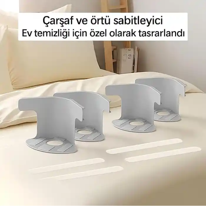 URUCHI Çarşaf Tutucu Aparat Seti (4’lü) – Çarşaf Klipsi, Çarşaf Kilitleyici, Yatak Çarşafı Sabitleyici, Dayanıklı Plastik Çarşaf Tutucu, Kolay Kurulum, Tüm Yatak Boyutlarına Uyumlu (Beyaz)