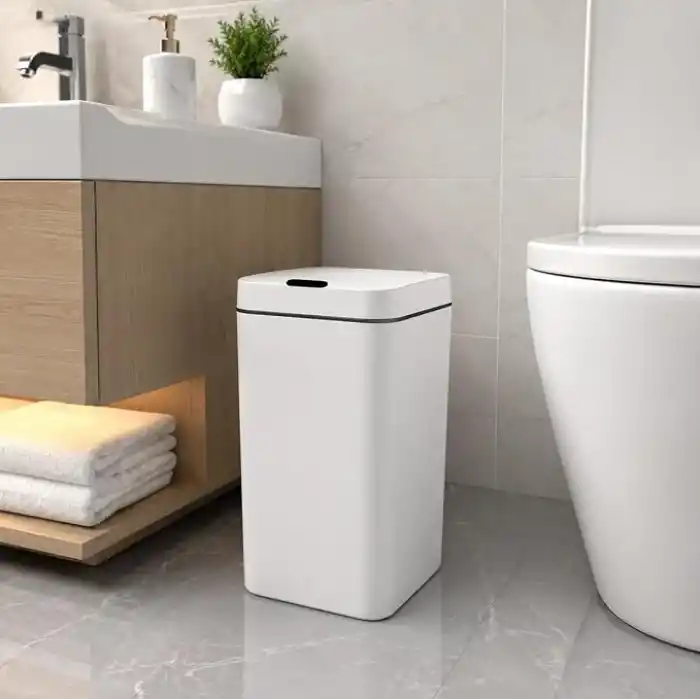 18 Litre Sensörlü Çöp Kovası, Otomatik Temassız Akıllı Çöp Kutusu, Sessiz Kapanan Kapaklı, 2 AA Pille Çalışan, Mutfak Banyo Ofis İçin Beyaz