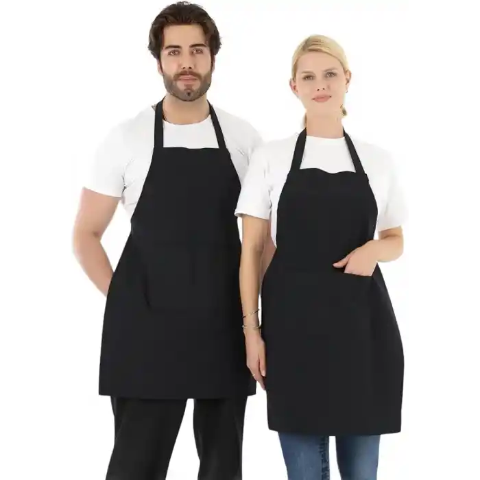 Erkek ve Kadınlar için - Şef, Aşçı, Kafe, BBQ, Kuaför Önlüğü Apron 80 x 60 cm Large Rahat Tüm Bedenler Bel Bağları ile Dayanıklı ve Hafif, Yıkanabilir 2 Geniş Cep - 1li Paket, Siyah