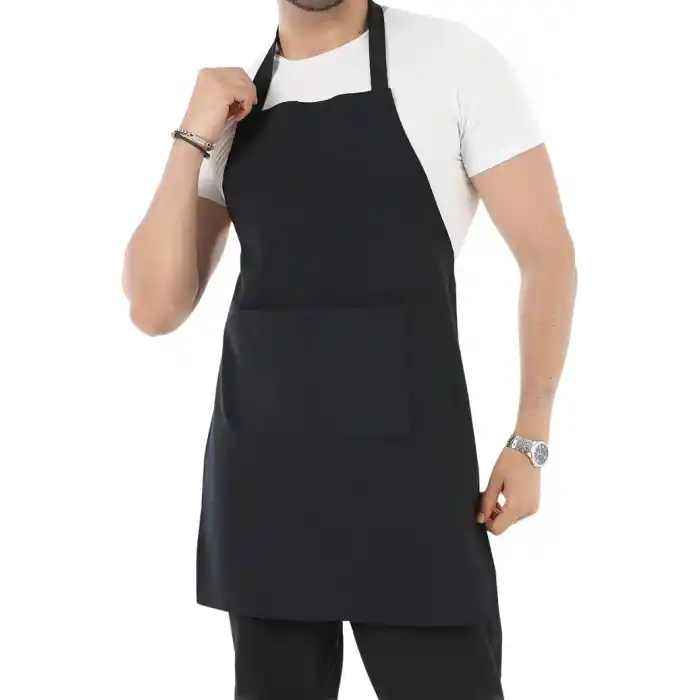 Erkek ve Kadınlar için - Şef, Aşçı, Kafe, BBQ, Kuaför Önlüğü Apron 80 x 60 cm Large Rahat Tüm Bedenler Bel Bağları ile Dayanıklı ve Hafif, Yıkanabilir 2 Geniş Cep - 1li Paket, Siyah
