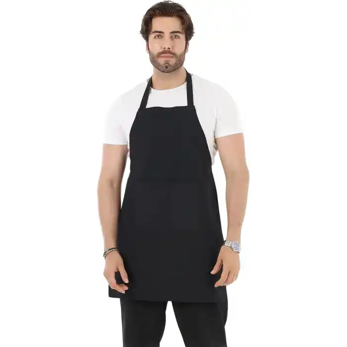 Erkek ve Kadınlar için - Şef, Aşçı, Kafe, BBQ, Kuaför Önlüğü Apron 80 x 60 cm Large Rahat Tüm Bedenler Bel Bağları ile Dayanıklı ve Hafif, Yıkanabilir 2 Geniş Cep - 1li Paket, Siyah