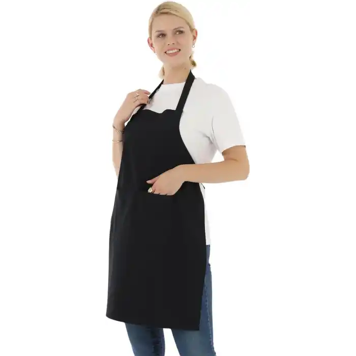 Erkek ve Kadınlar için - Şef, Aşçı, Kafe, BBQ, Kuaför Önlüğü Apron 80 x 60 cm Large Rahat Tüm Bedenler Bel Bağları ile Dayanıklı ve Hafif, Yıkanabilir 2 Geniş Cep - 1li Paket, Siyah