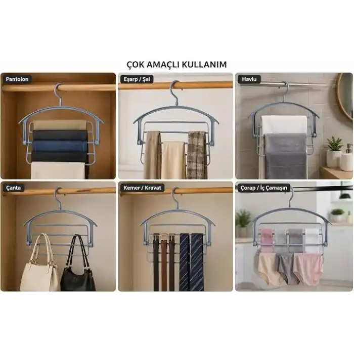 Çok Amaçlı 5 Katlı Pantolon ve Elbise Askısı
