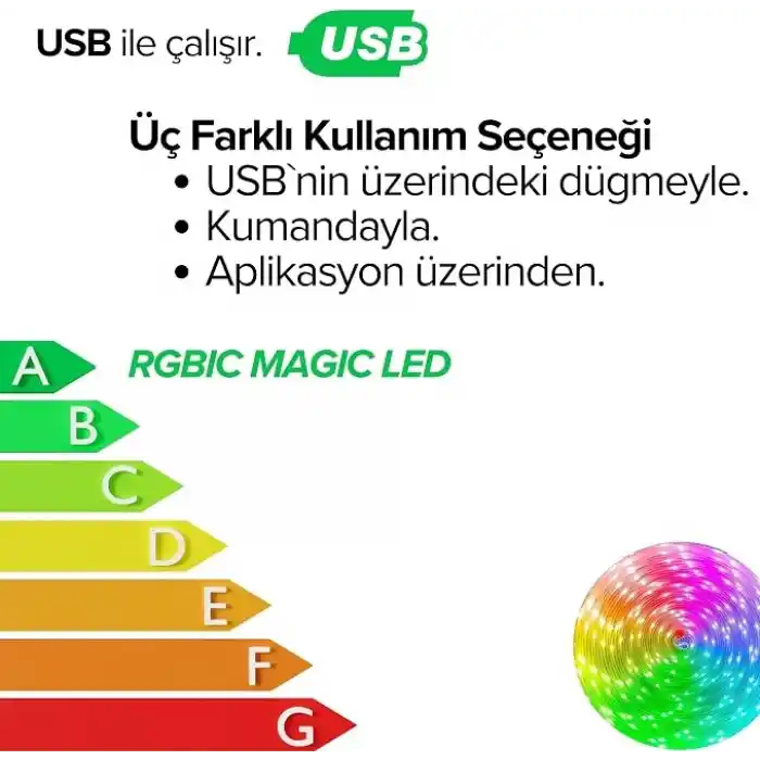 Amber LED Pixel Rgb Magic Peri ışık - 5v Usb Girişli, Bluetooth Uygulamalı, Uzaktan Kumandalı, Müziğe Duyarlı, Suya Dayanıklı, Parti, Yılbaşı, Doğum Günü, Eğlence için (10 Metre)
