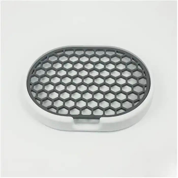 Modern Çift Renkli Katı Sabunluk - Su Tahliyeli ve Izgaralı Tasarım (9x12 cm) (Beyaz-Gri)