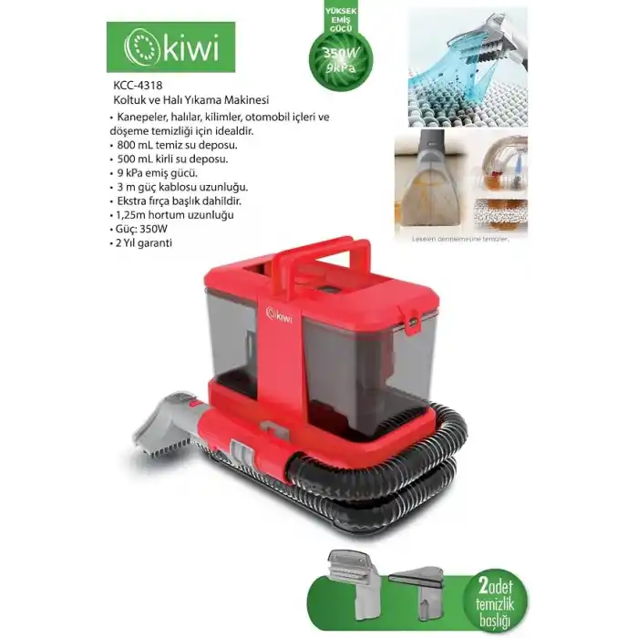 Kiwi Koltuk ve Halı Yıkama Makinesi KCC-4318, 350W, Kırmızı