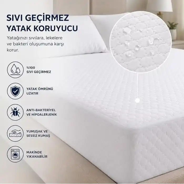 Sıvı Geçirmez Fitted Yatak Koruyucu Alez – Tek Kişilik 100x200 cm + 30 cm – Lastikli Geçmeli, Yıkanabilir, Leke Tutmayan Yatak Koruma Örtüsü – Beyaz