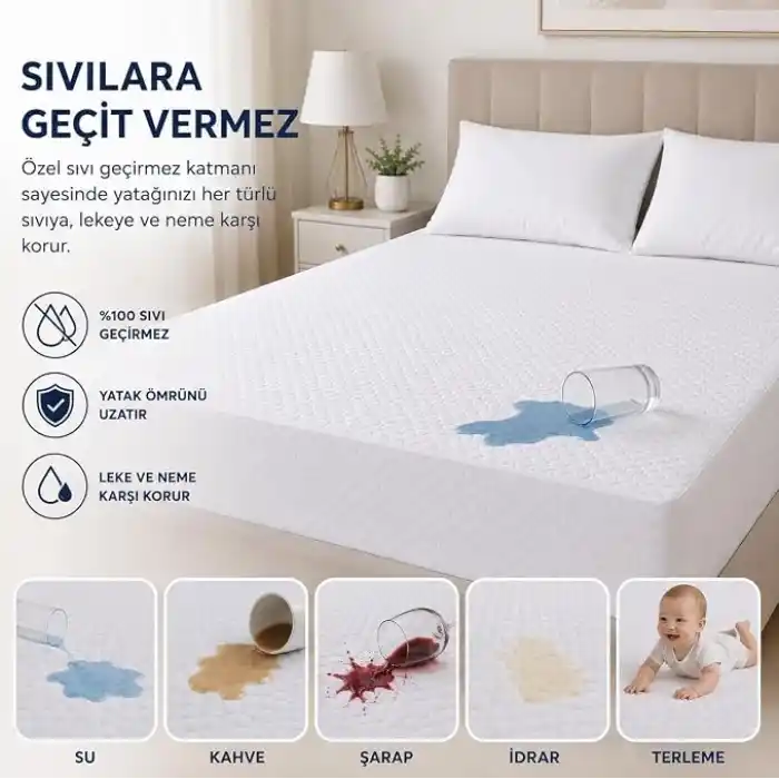 Sıvı Geçirmez Fitted Yatak Koruyucu Alez – Tek Kişilik 100x200 cm + 30 cm – Lastikli Geçmeli, Yıkanabilir, Leke Tutmayan Yatak Koruma Örtüsü – Beyaz