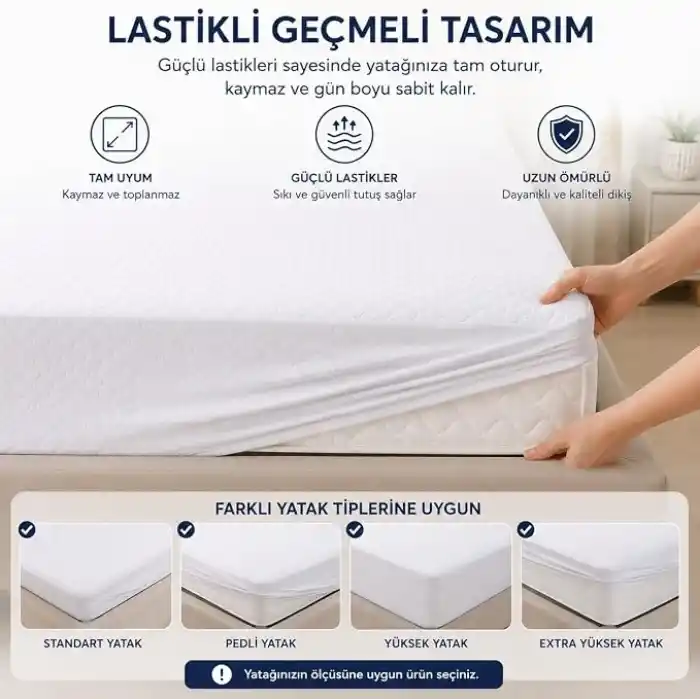 Sıvı Geçirmez Fitted Yatak Koruyucu Alez – Tek Kişilik 100x200 cm + 30 cm – Lastikli Geçmeli, Yıkanabilir, Leke Tutmayan Yatak Koruma Örtüsü – Beyaz