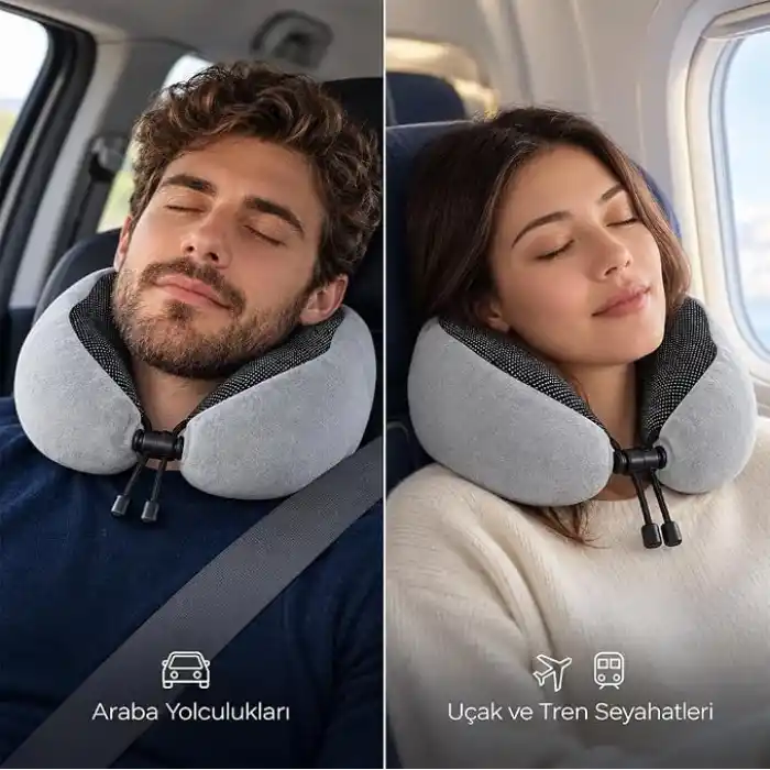 Seyahat Boyun Yastığı - Hafızalı Köpük, 360° Destekli, Ortopedik Seyahat Yastığı - Ayarlanabilir Çene Desteği, Yumuşak Kumaş, Yıkanabilir Kılıf, Gizli Fermuar, Uçak ve Araç Seyahatları İçin