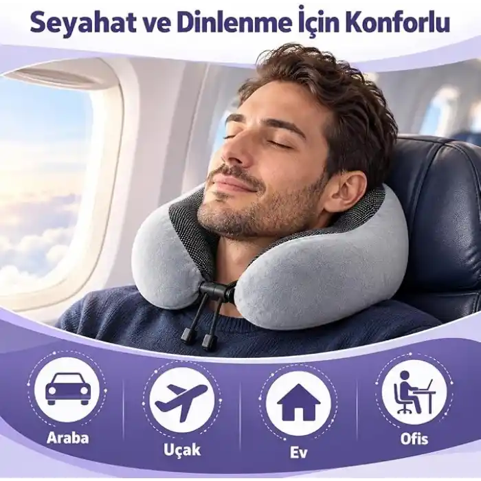 Seyahat Boyun Yastığı - Hafızalı Köpük, 360° Destekli, Ortopedik Seyahat Yastığı - Ayarlanabilir Çene Desteği, Yumuşak Kumaş, Yıkanabilir Kılıf, Gizli Fermuar, Uçak ve Araç Seyahatları İçin
