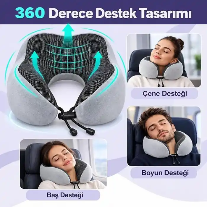 Seyahat Boyun Yastığı - Hafızalı Köpük, 360° Destekli, Ortopedik Seyahat Yastığı - Ayarlanabilir Çene Desteği, Yumuşak Kumaş, Yıkanabilir Kılıf, Gizli Fermuar, Uçak ve Araç Seyahatları İçin
