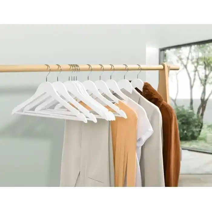 10’lu Ahşap Görünümlü Plastik Askı Seti – Dayanıklı Pantolon, Gömlek ve Elbise Askısı – İnce Tasarım Dolap Düzenleyici Kıyafet Askısı (Beyaz)