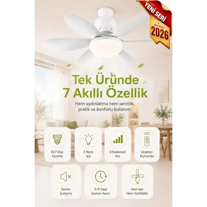 Tavan Vantilatörü Led Işık 3 Renk Işık Sıcaklığı Ayarlanabilir 3 Kademe Hız Modu Sessiz 52 Cm Çap 6 Kanat Uzaktan Kumandalı Vantilatör (Beyaz)