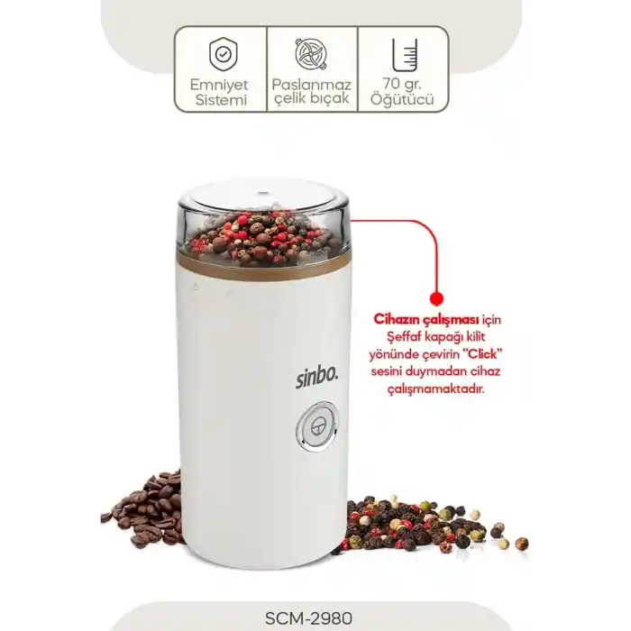 Sinbo SCM-2980 Kahve ve Baharat Öğütücü, Sinbo Kahve Öğütücü, Baharat Öğütücü