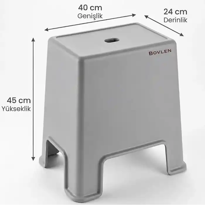Büyük Boy Kaymaz Banyo Taburesi - 150 kg Taşıma Kapasiteli Kaydırmaz Banyo Taburesi - Çocuk Taburesi - Basamak Tabure - 1. Sınıf Sert Plastik 45 x 40 x 24 cm (Büyük Boy Gri)