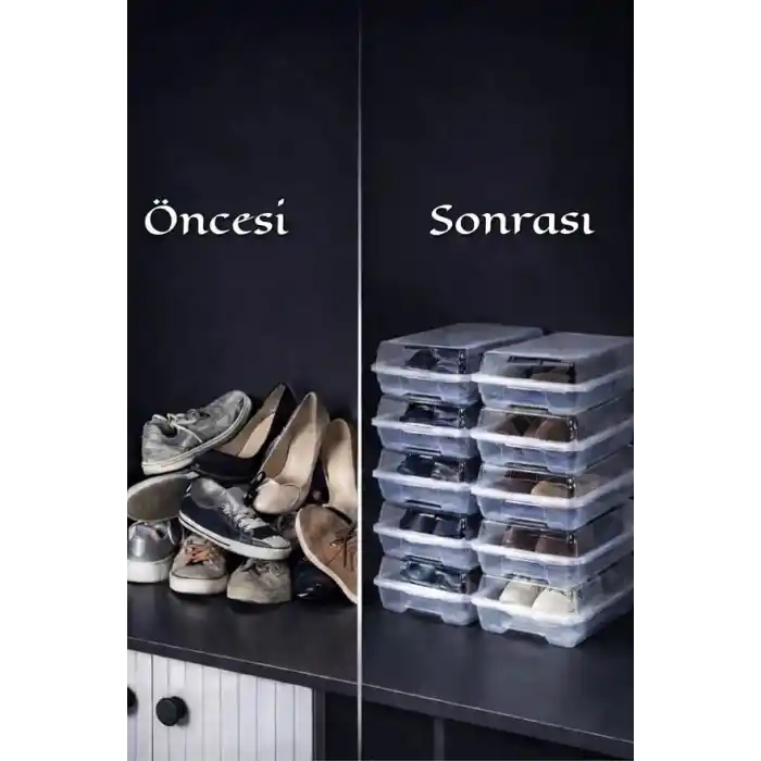 10 Adet Şeffaf Ayakkabı Kutusu – İstiflenebilir Ayakkabı Düzenleyici Organizer, Kapaklı Plastik Ayakkabı Saklama Kutusu, Hava Kanallı (41 Numaraya Kadar)