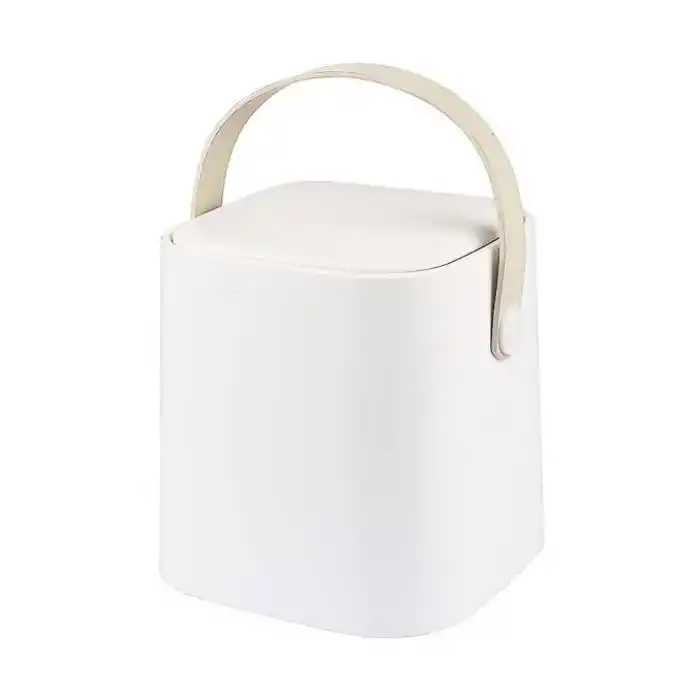 Coverest Tutma Saplı İç Kovalı Tezgah Üstü Mutfak Çöp Kovası, 4 Litre, Kilitli Kapak, Click Kapak, 20x20x22 cm (BEYAZ, 4 LİTRE)
