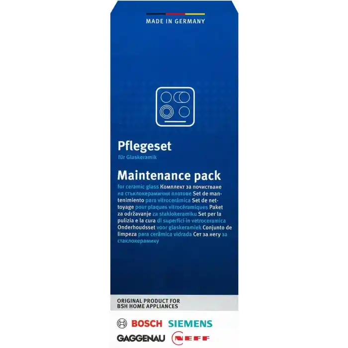 Bosch/Siemens 6900311502 Cam Seramik Ocaklar için Bakım Seti, 1 x 250 ml Cam Seramik Temizleyici, Metal Kazıyıcı ve Temizleme Bezinden Oluşur, Orijinal No.: 311502