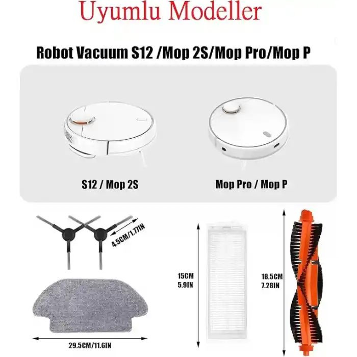 Mi Vacuum Mop Pro (STYJ02YM) / Vacuum Mop P (XMSTJQR2S) ile Uyumlu Filtre,Fırça Yedek Parça Aksesuar Seti-Siyah 5 Parça