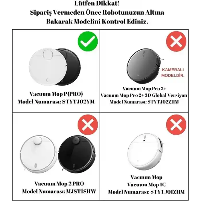 Mi Vacuum Mop Pro (STYJ02YM) / Vacuum Mop P (XMSTJQR2S) ile Uyumlu Filtre,Fırça Yedek Parça Aksesuar Seti-Siyah 5 Parça