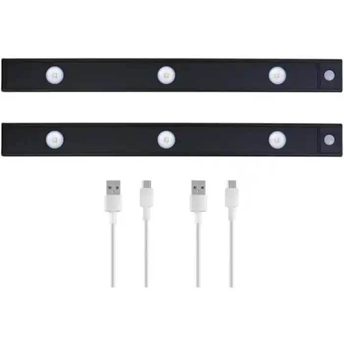 Hareket Sensörlü Ledli Gece Lambası, Parlaklık Ayarı Yapılabilir, 3000K-6000K, 3 Mod, Kablosuz, Merdiven Aydınlatması, USB Şarj Edilebilir Işık, LED Manyetik Lamba (Cata - Bella - Siyah 40 Cm)