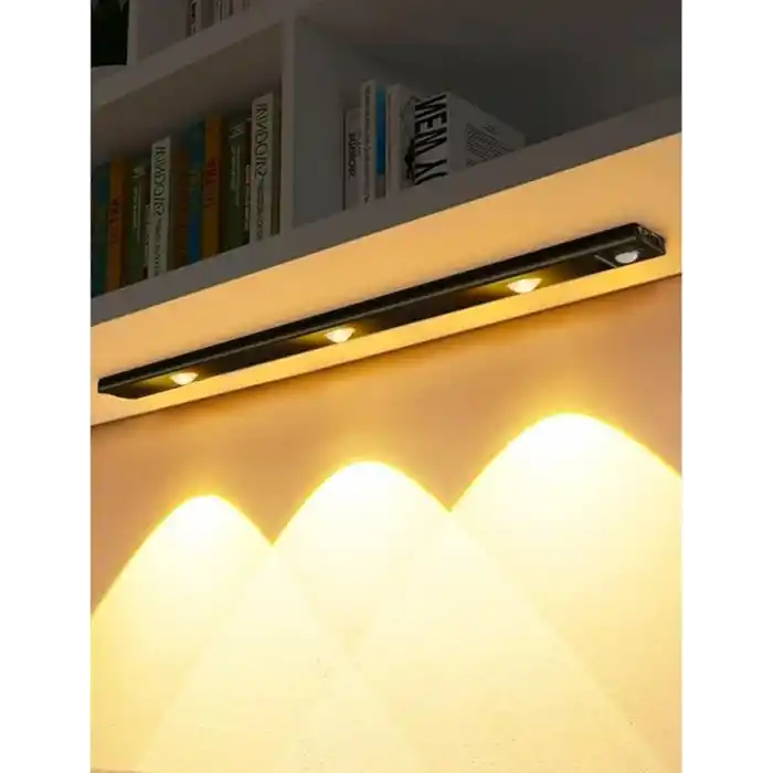 Hareket Sensörlü Ledli Gece Lambası, Parlaklık Ayarı Yapılabilir, 3000K-6000K, 3 Mod, Kablosuz, Merdiven Aydınlatması, USB Şarj Edilebilir Işık, LED Manyetik Lamba (Cata - Bella - Siyah 40 Cm)