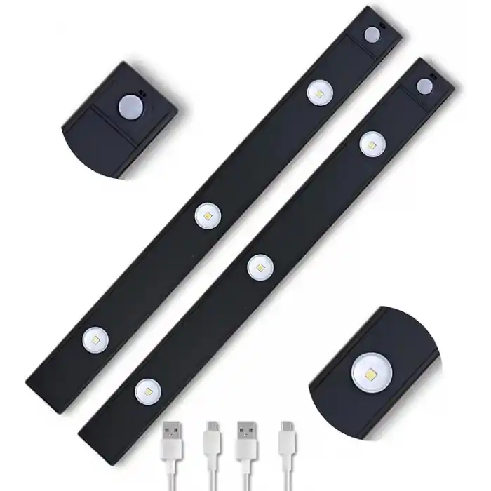 Hareket Sensörlü Ledli Gece Lambası, Parlaklık Ayarı Yapılabilir, 3000K-6000K, 3 Mod, Kablosuz, Merdiven Aydınlatması, USB Şarj Edilebilir Işık, LED Manyetik Lamba (Cata - Bella - Siyah 40 Cm)
