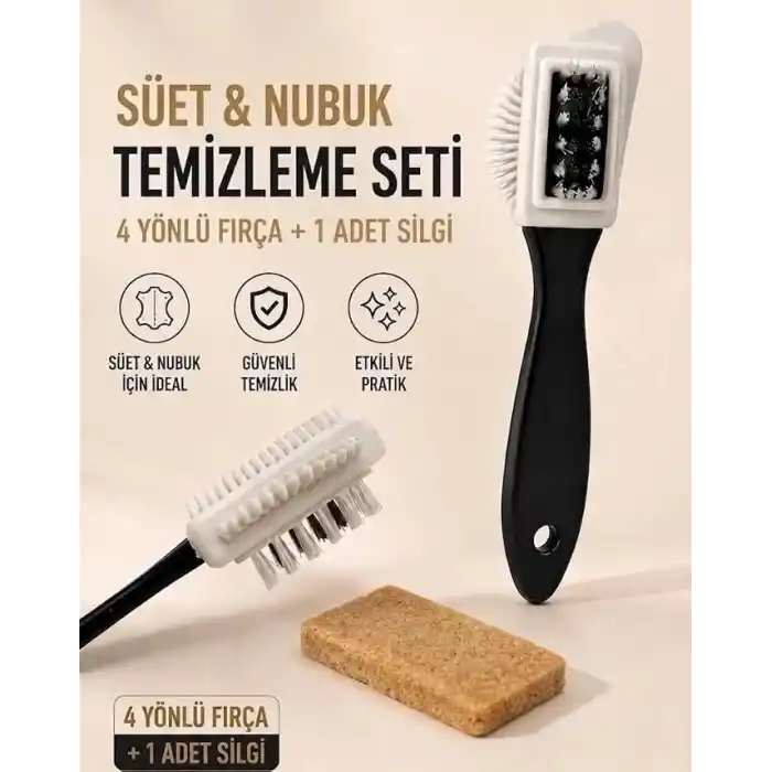 1 Adet 4 Yönlü Süet Nubuk Temizleme Fırçası + 1 Adet Nubuk Silgisi
