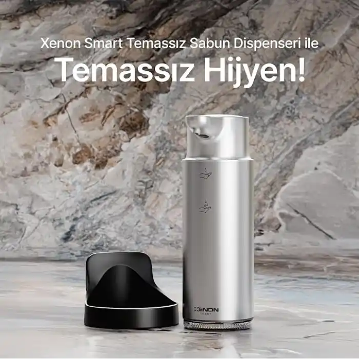 Xenon Smart Sensörlü Sıvı Sabunluk Temassız Otomatik Sabun Dispenseri 300 ml 1500 mAh Type-C Şarjlı Paslanmaz Çelik 2 Kademeli Gri X6840