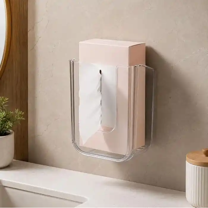 Orret Home Duvara Yapıştırılabilir Islak Mendil Kutusu, Şeffaf Kırılmaz Plastik Mendillik Peçetelik, Yapışkanlı Duvar Tipi Islak Mendil Tutucu Organizer, Banyo Mutfak, 11,5 x 8,5 x 14 cm